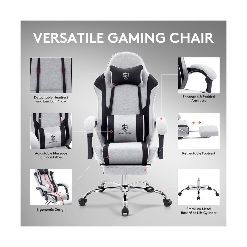 Gaming Chair Breathable Fabric,Computer Office Chair with Footrest,Massage Lu... gallery