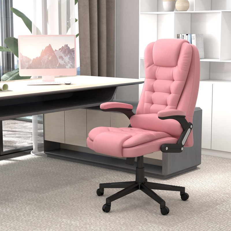 High Back Vibration Massage Office Chair with Heat & Recline, Pink gallery