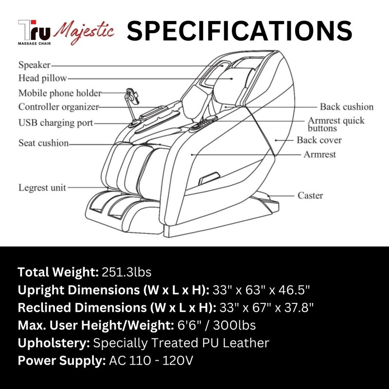 TRU Majestic 53” Heavy Duty Full Body Massage Chair - Ultimate 4D Zero Gravity gallery