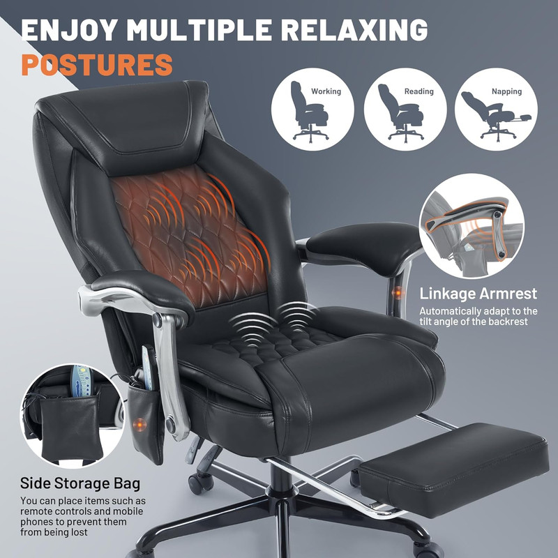 Massage Office Chair with Heating Function & Footrest, 6-Point Vibration, Ergono gallery