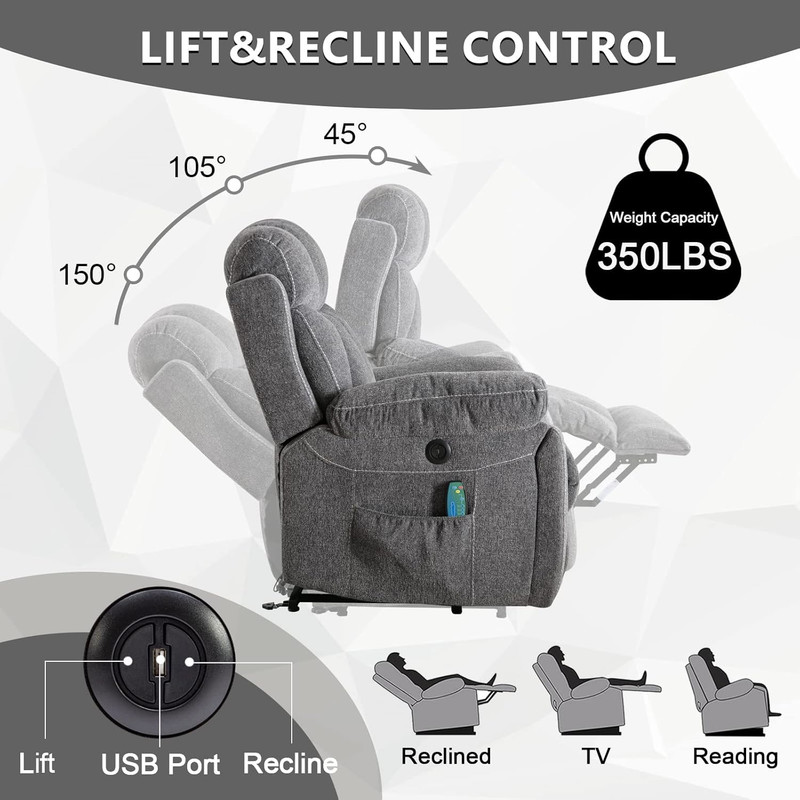 CANMOV Large Power Lift Recliner Chairs with Massage and Heat for Elderly Big Pe gallery
