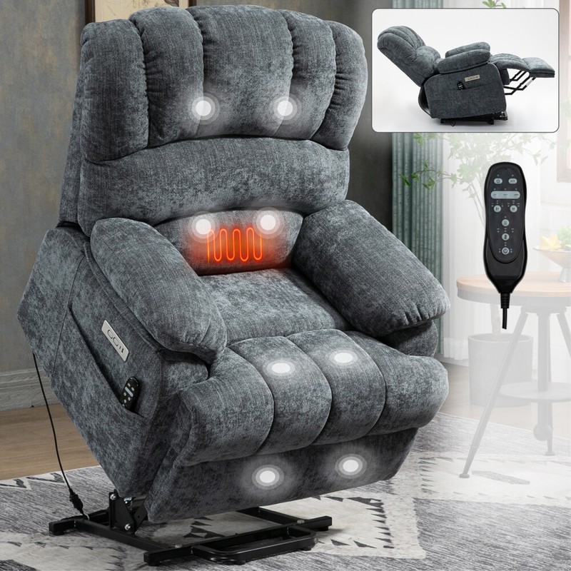 23" Seat Power Lift Recliner Chair w/ 8-Point Vibration Massage Lumbar Heating