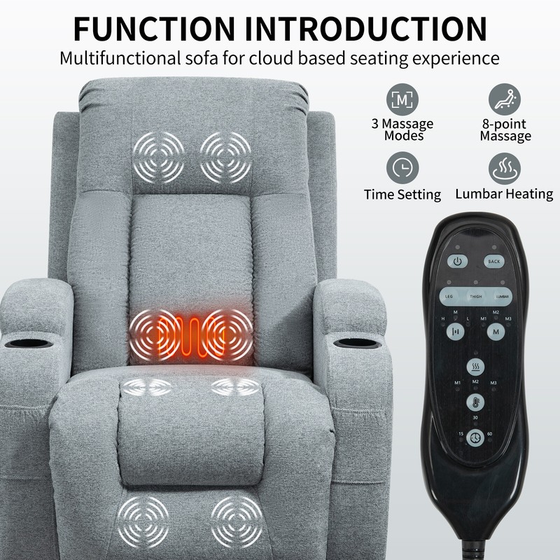 Elderly Recliner Chair with Okin Motor, Massage, Heating, USB, Cup Holders gallery
