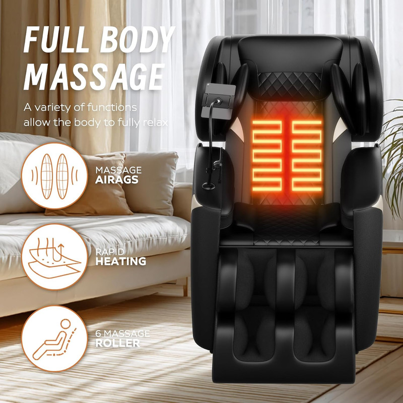 Zero Gravity Massage Chair with Heat, Air Pressure & Remote Control, Black gallery