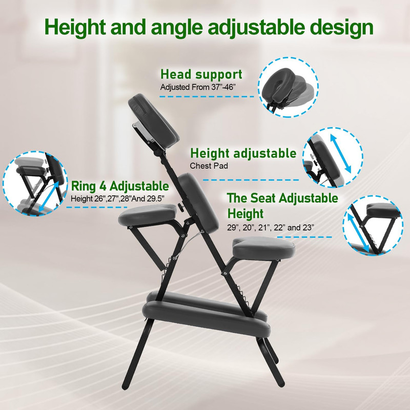 Adjustable Portable Massage & Tattoo Chair with Backpack - Black gallery