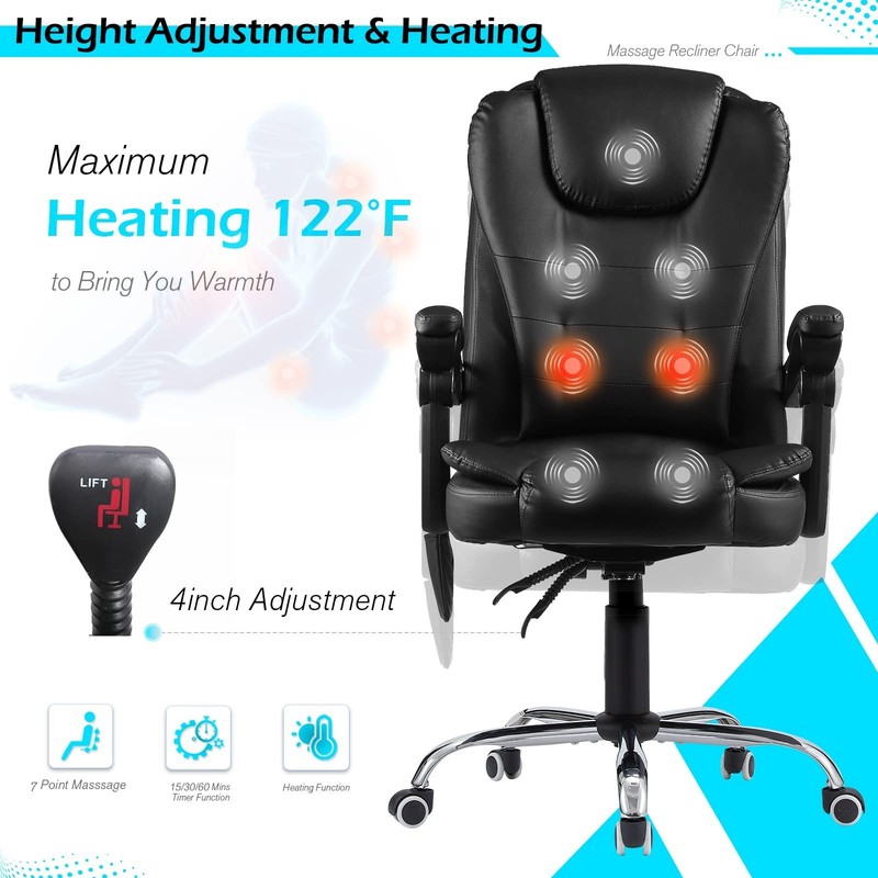 Massage Office Chair with Heat, 7 Point Massage, Reclining Executive Chair Black gallery