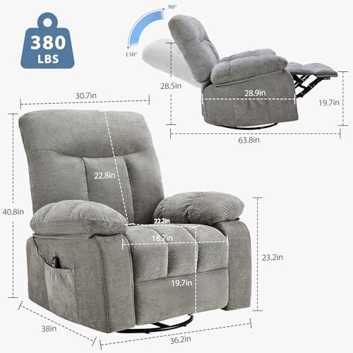 Rocker Recliner Chair, Swivel Recliner with Vibration Massage & Lumbar Grey gallery