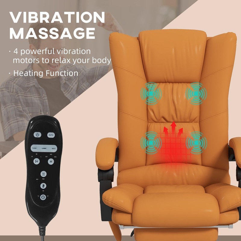 Massage Office Chair PU Leather Reclining Adjustable Swivel Wheels Light Brown gallery