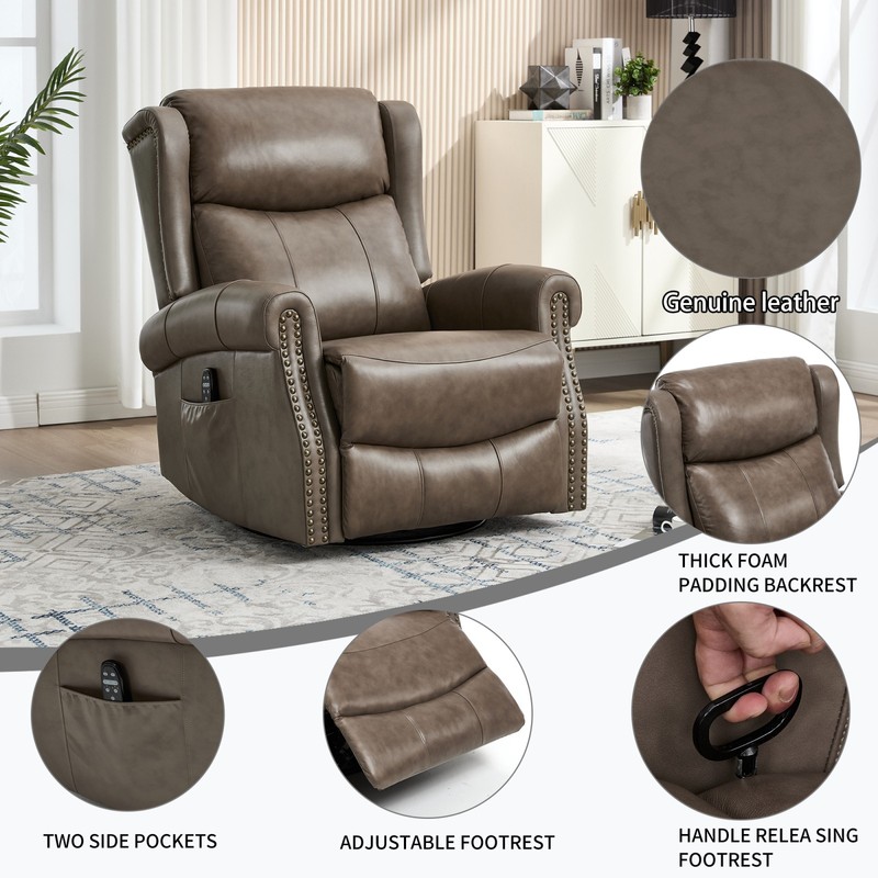 Manual Recliner Chair with Heat Massage, Rocker & Swivel in Leather gallery