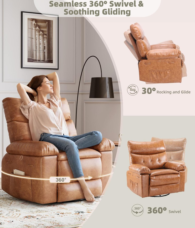 Leather Manual Recliner Chair for Adults - Heat and Massage | Manual Lazy Reclin gallery