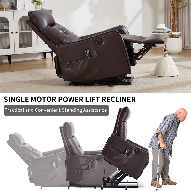Brown Power Lift Recliner Chair with Massage, Heat & USB, 155° Max Recline gallery