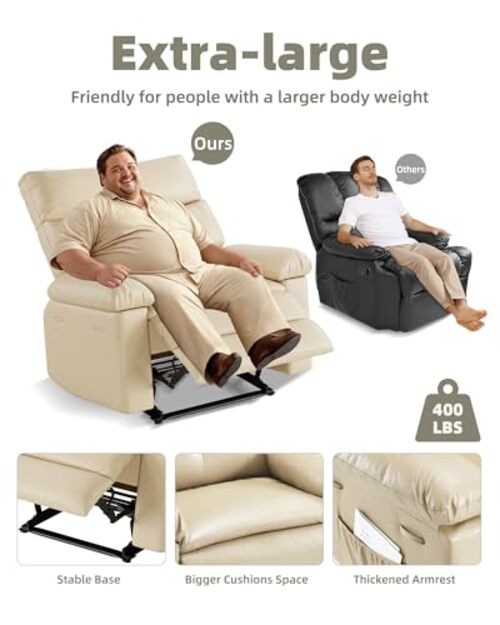 Leather Recliner Chair, Extra Wide Manual Recliner for Adults, Oversized Cream gallery