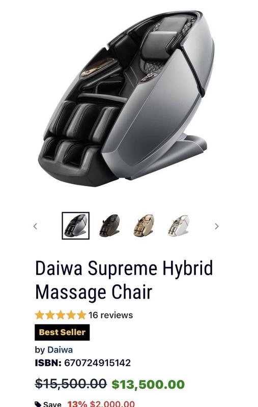 Daiwa Supreme Hybrid. Free delivery + in-home setup by Brick, NJ Massage Chairs gallery
