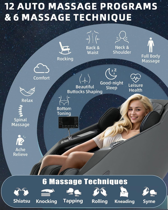 3D Full Body Zero Gravity Massage Chair with Heat & Bluetooth - Black gallery