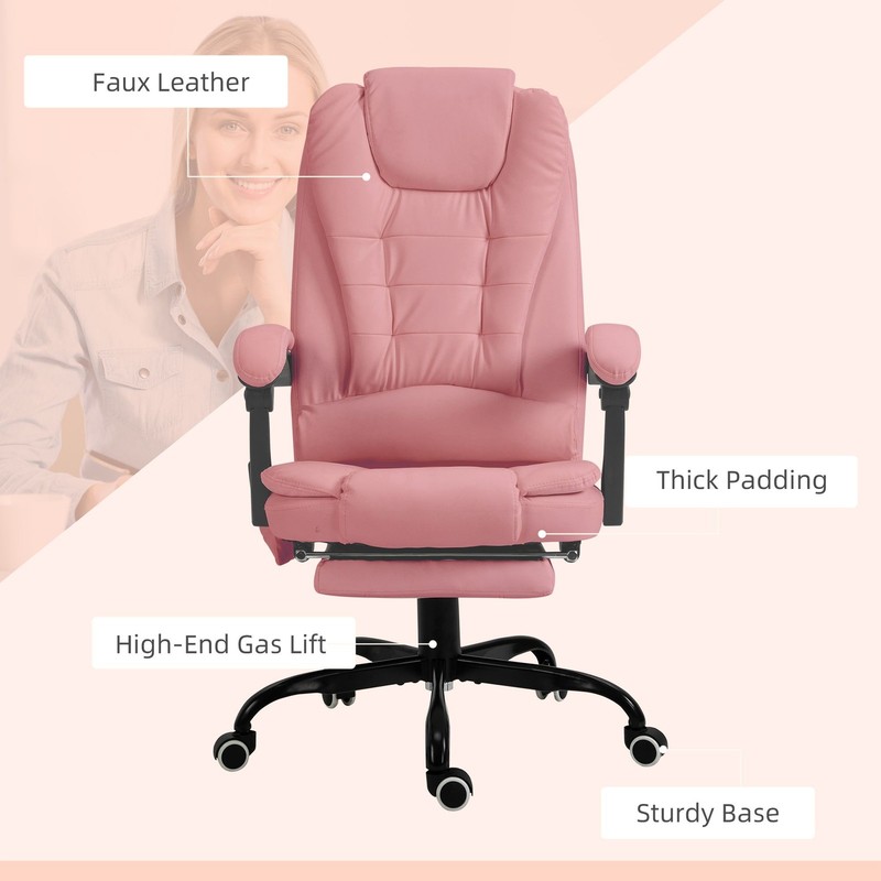 Executive High Back Office Chair with Massage Function Reclining Pink Adjustable gallery