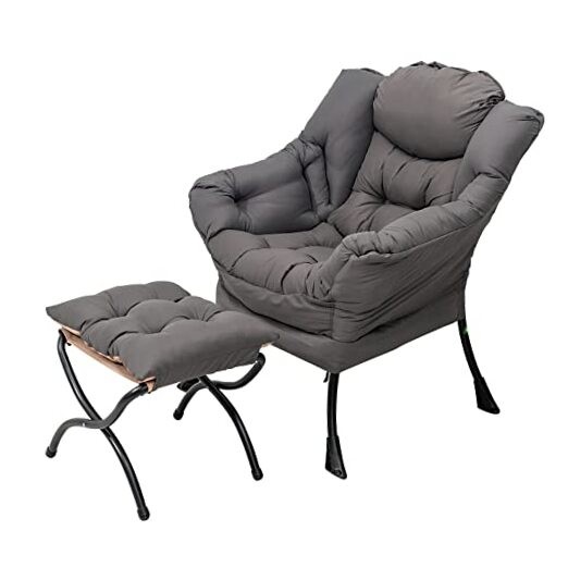 Lazy Chair with Ottoman, Large Dark Accent Lounge Chair with a Side Grey