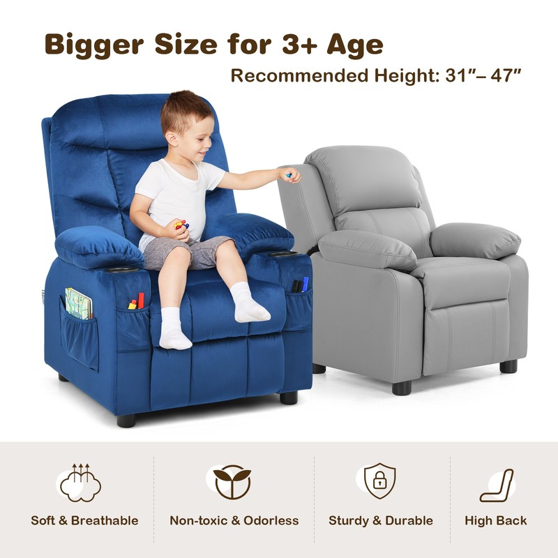 Honeyjoy Kids Youth Recliner Chair Velvet Fabric w/Cup Holder & Side Pocket gallery