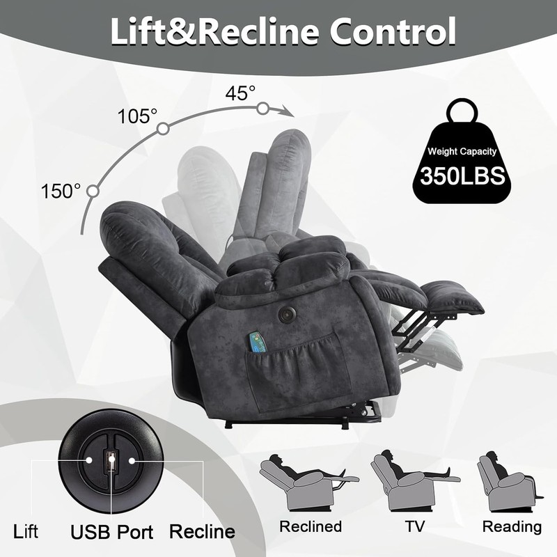 Large Power Lift Recliner Chair with Massage, Heat, and USB for Elderly gallery