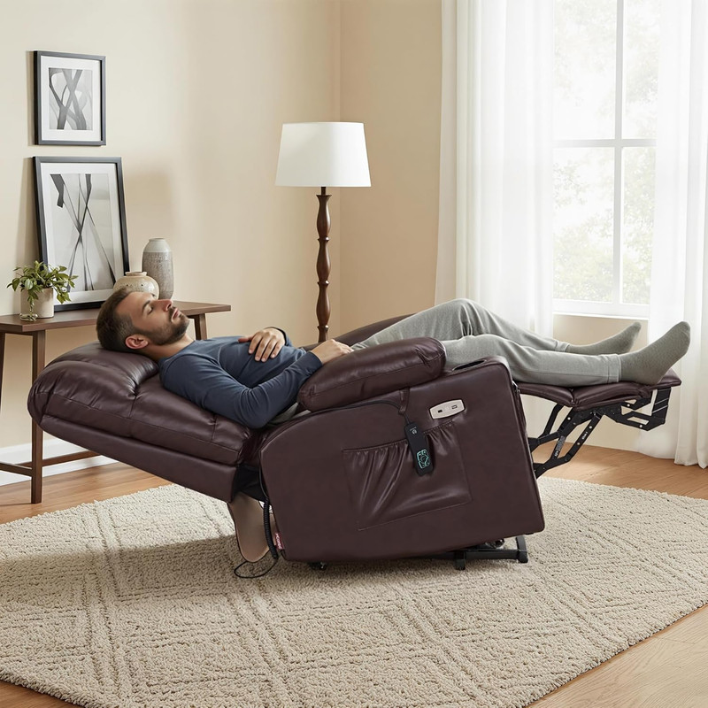 Large Dual Motor Power Lift Recliner Chair with Massage & Heat, Light Brown gallery