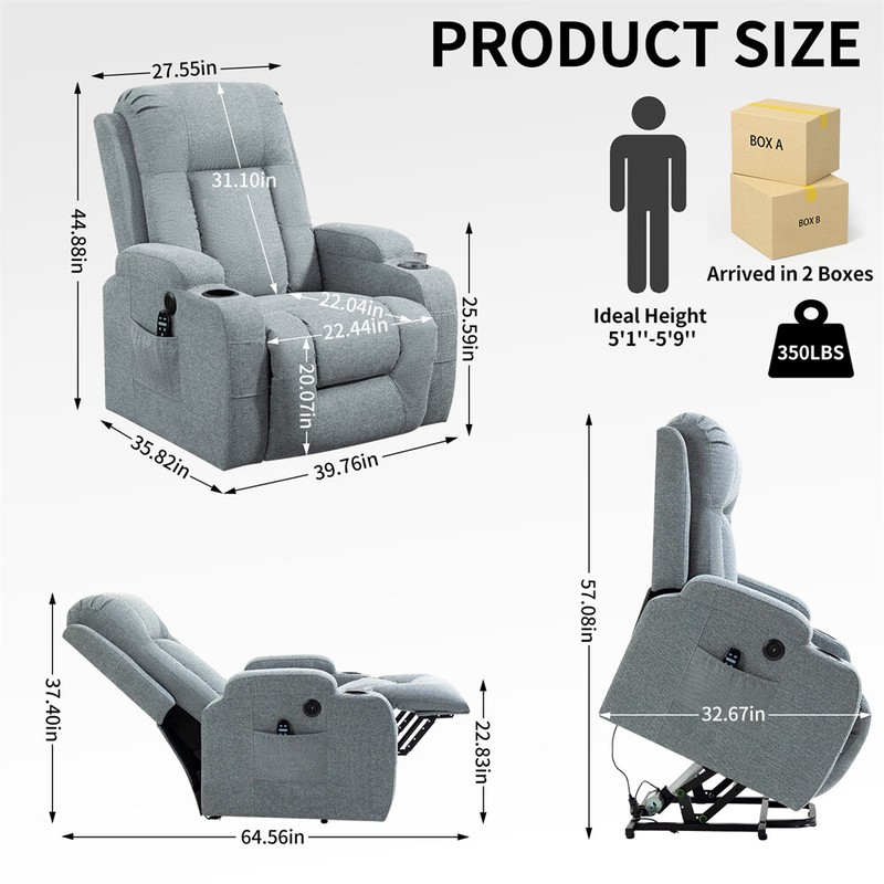 Power Lift Recliner Chair for Elderly w/8-Point Vibration Massage&Lumbar Heating gallery