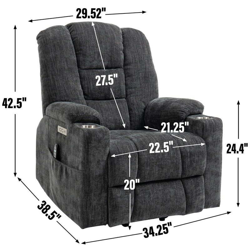 Power Lift Recliner Chair with Massage and Heat for Elderly, 2 Cup Holders, Gray gallery