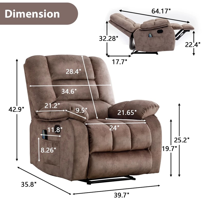 CANMOV Massage Recliner Chair w/ Heat & Vibration Soft Fabric Manual Reclining gallery