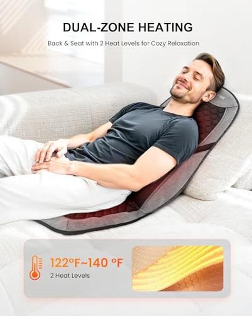 Back Massager with Heat,Massage Chair Mat with Adjustable Lumbar Light Black gallery