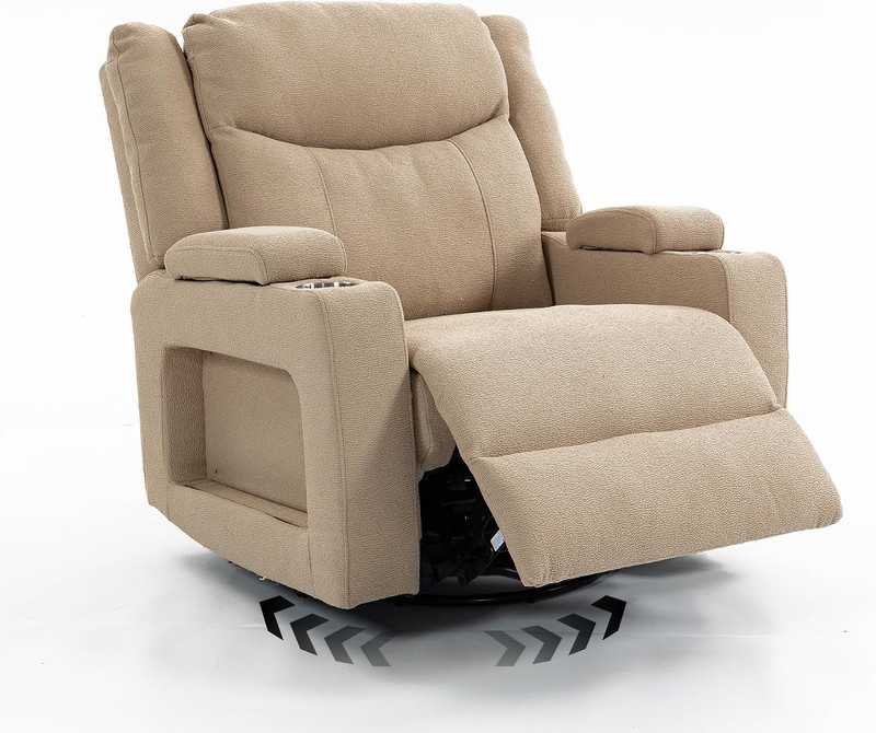 Power Swivel Rocker Recliner with Heat Massage & USB Ports for Adults