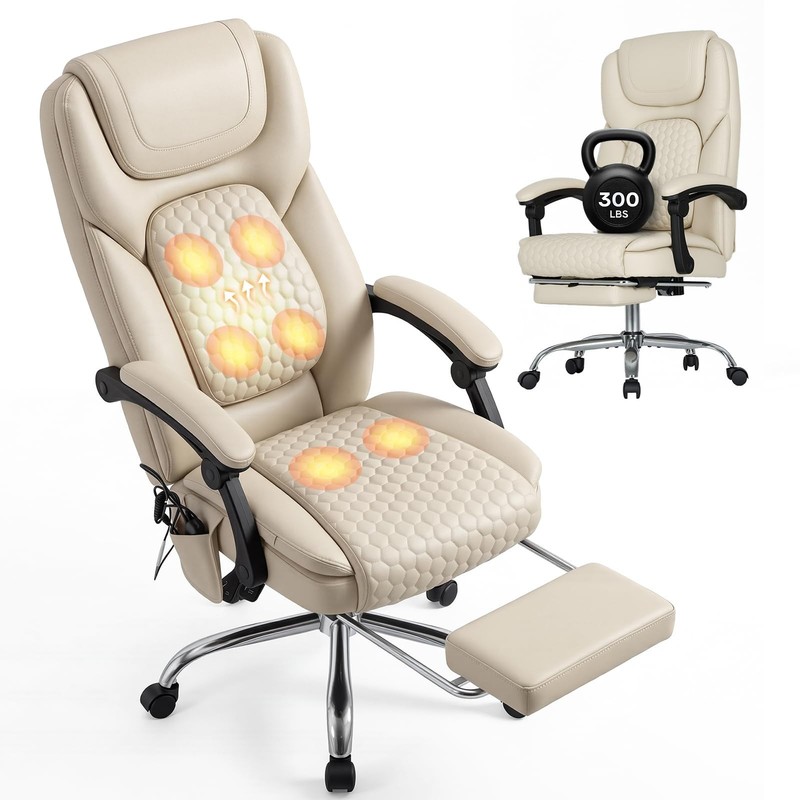 Massage Office Chair with Heat & Footrest - 3-Level Heating, Easy Assembly, Big