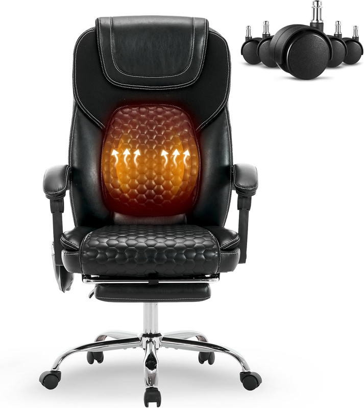 Massage Office Chair with Heat and Footrest - 3-Level 65°C Targeted Heating, 20- gallery