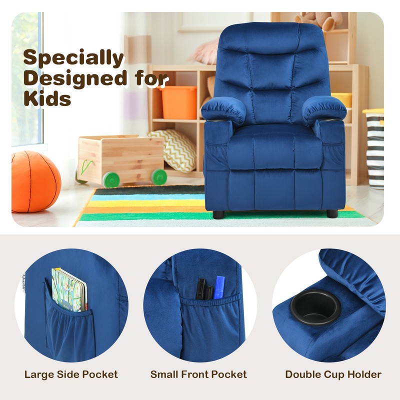 Honeyjoy Kids Youth Recliner Chair Velvet Fabric w/Cup Holder & Side Pocket gallery