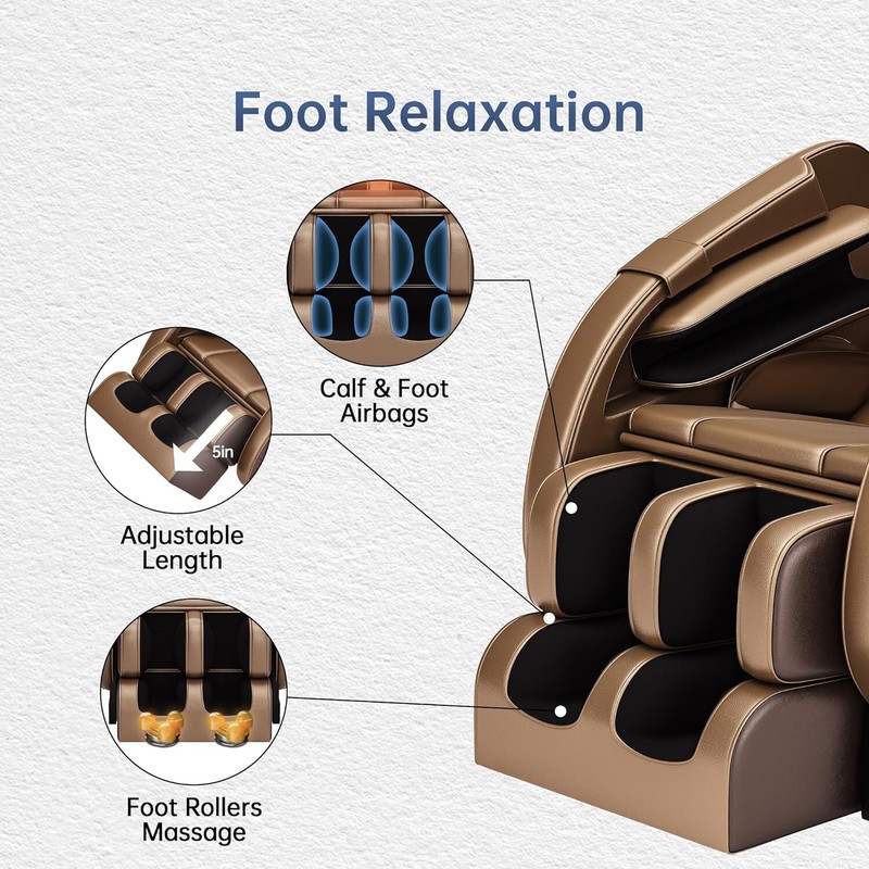 GOLD BROWN Massage Chair 8 Fixed Shiatsu Roller Zer0 Gravity W/ Heater Bluetooth gallery
