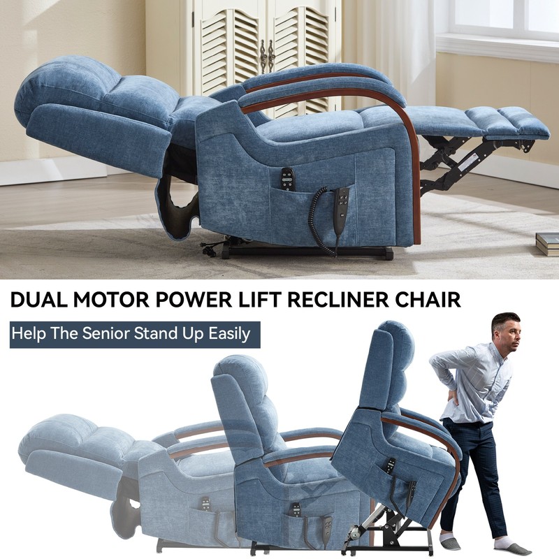 Power Lift Recliner Chair w/ Heat Massage, Blue Chenille, 350 lbs gallery