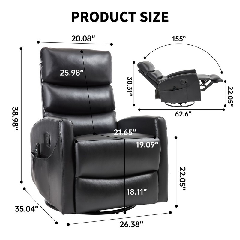 Recliner with swivel function Heated Adjustable backrest Features metal base gallery