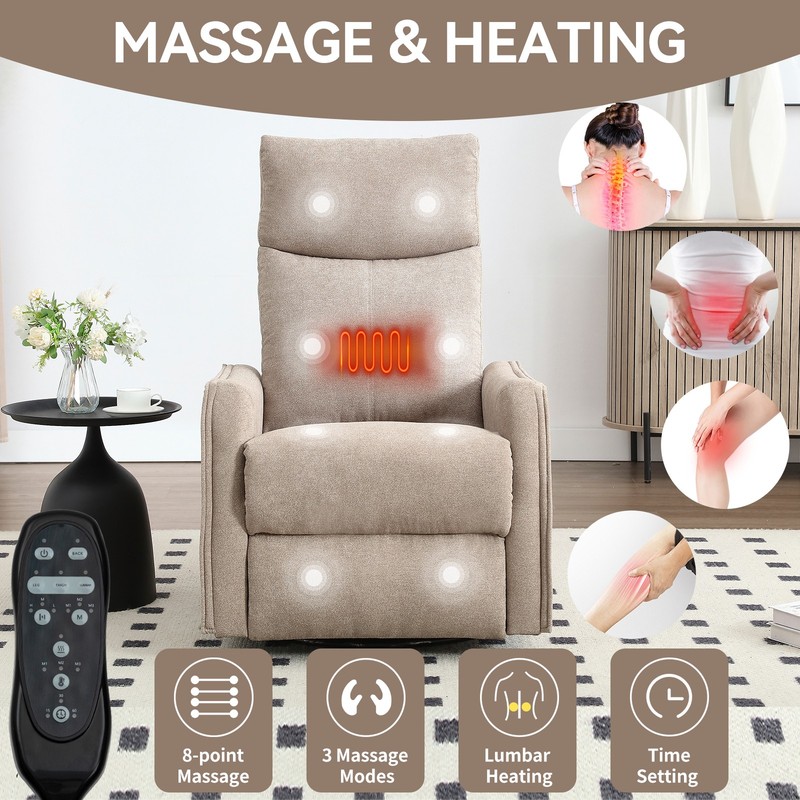 Manual Recliner Chair with Massage, Heat, Rocker & Swivel, Khaki gallery