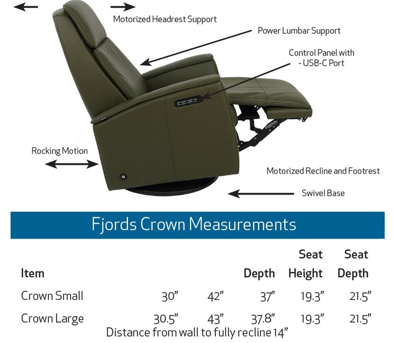 Small Fjords Crown Swing Relaxer 3 Motor Power Recliner Chair in Olive Leather gallery
