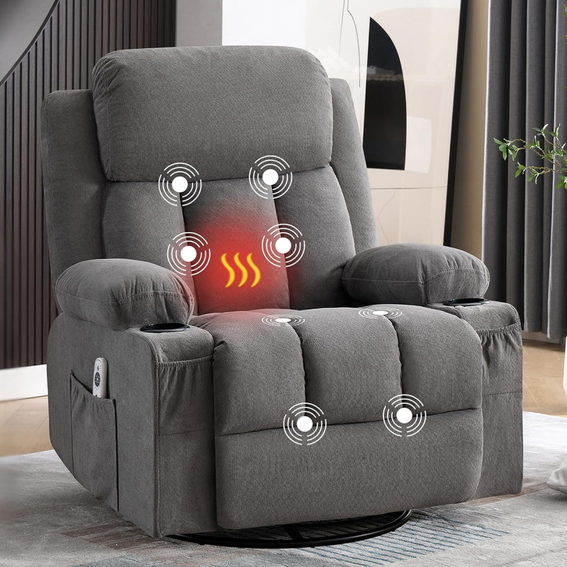 BOSMILLER Swivel Rocker Recliner Chair with Vibration Massage and Lumbar Heating gallery