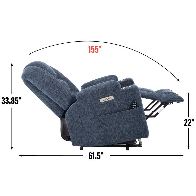 Power Lift Recliner Chair with Massage, Heat, USB & Cup Holders, Blue gallery