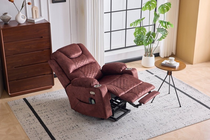 Power Lift Recliner Massage Chair with Heating & USB Ports, Reddish Brown gallery