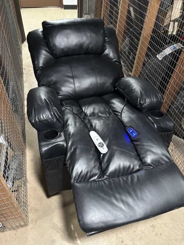 Black Faux Leather Power Lift Recliner Heated with Remote & Cup Holders gallery