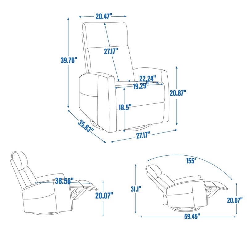 Manual Recliner Chair with Massage, Heat, Rocker & Swivel, Grey gallery