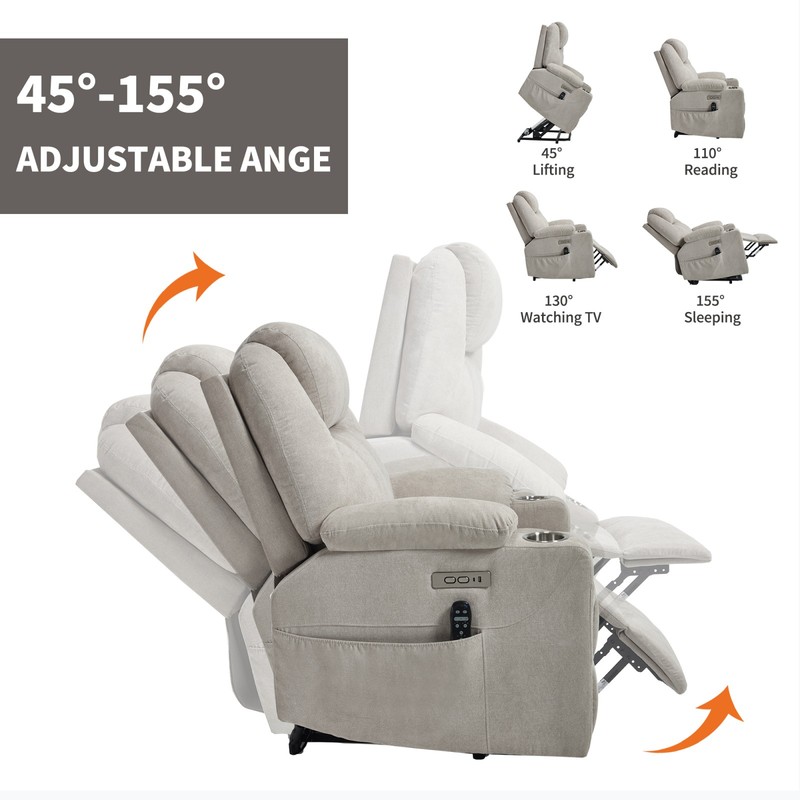 Power Lift Recliner Chair 350 lbs Beige 8-Point Vibration Massage & Heat gallery