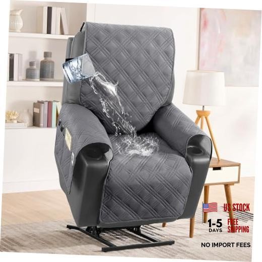 100% Waterproof Recliner Chair Cover Nonslip Recliner Cover Stay in Grey/Beige