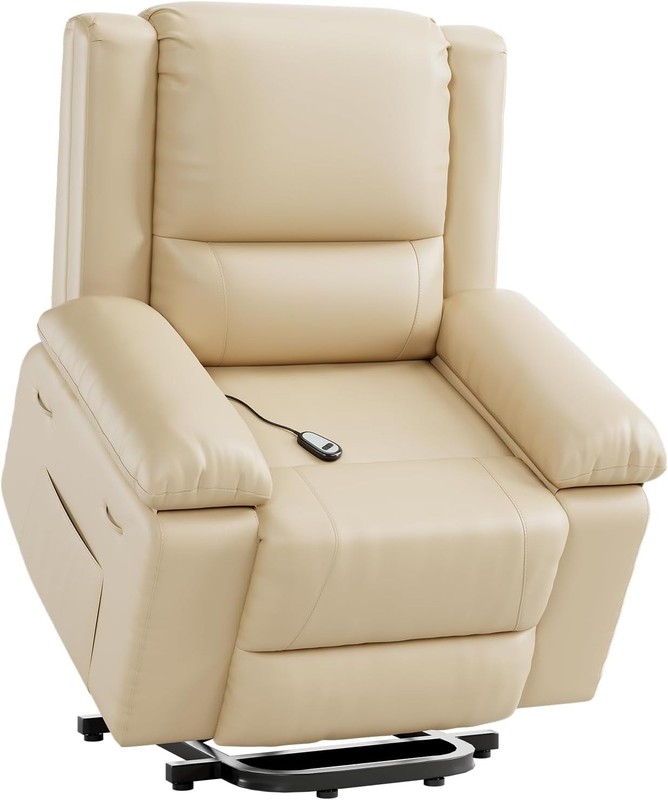 PU Leather Lift Recliner for Elderly, Electric Chair w Heat, Massage&Side Pocket