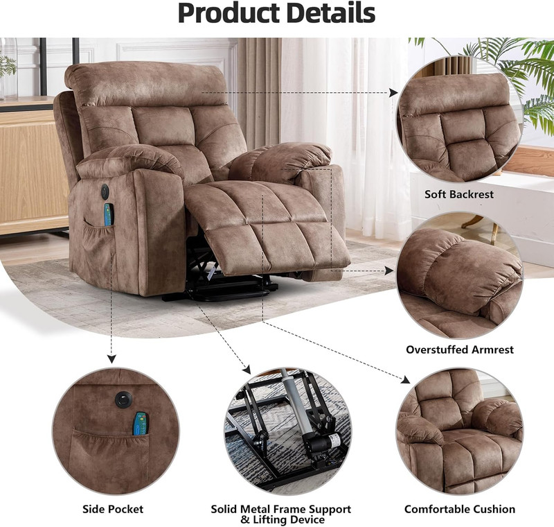 Large Power Lift Recliner Chair with Massage and Heat for Elderly Big and Tall P gallery