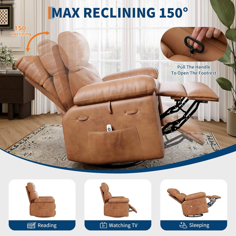 Heated Massage Leather Recliner Chair with Side Pocket for Living Room & Bedroom gallery