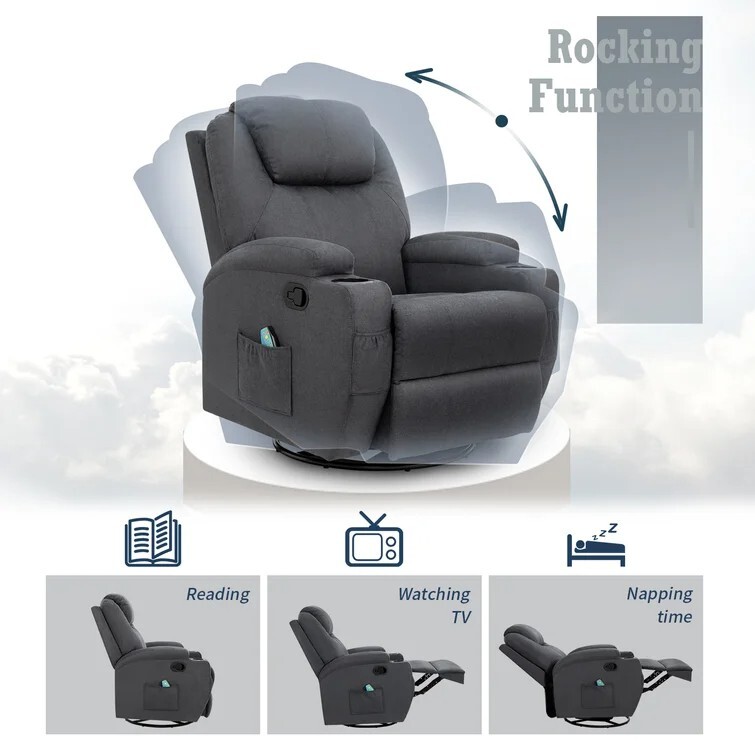 Reclining Heated Massage Chair with Swivel and Rocking Function gallery