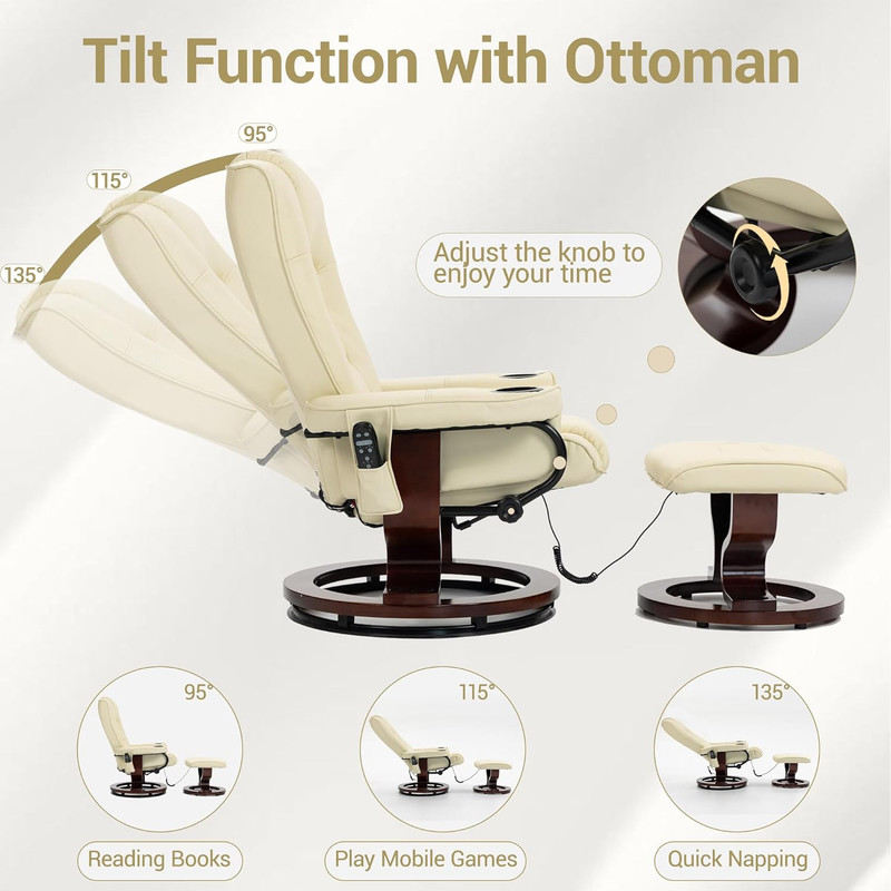 Heated Massage Recliner Chair with Ottoman, PU Leather Lounge Chair with Footres gallery