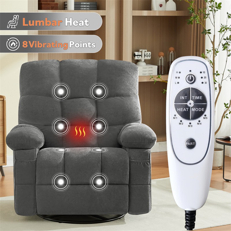 24" Massage Swivel Recliner Chair w/ Vibration & Heating 350LBS Rocker Sofa gallery