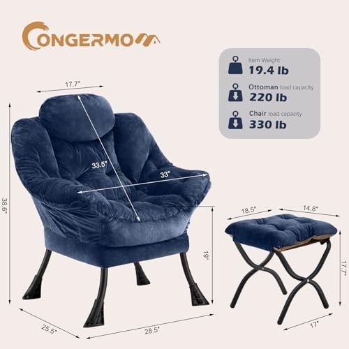 Lazy Chair with Folding Ottoman,Leisure Sofa Chair,Soft Fabric Plush Navy gallery